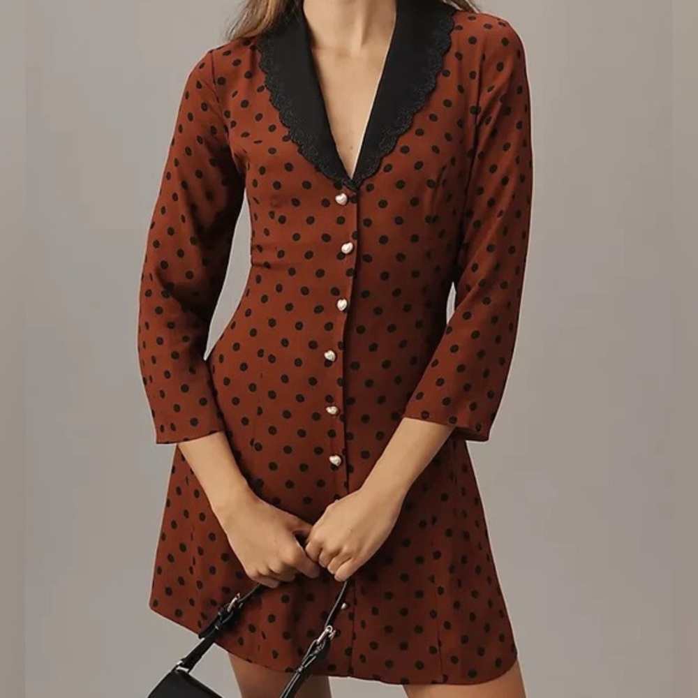 NWT Reformation Galena Polka Dot Half Sleeve Minidress Size 2 Fig Jam Dot